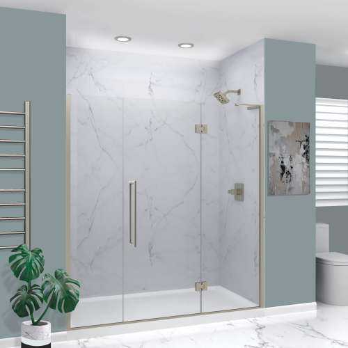 SMEHTF73257610C-T-BS Ethan 73-in W x 76-in H Hinged Shower Door in Brushed Stainless with Clear Glass