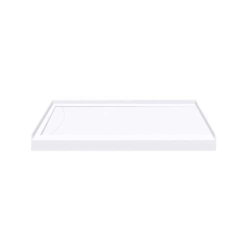 SMFSL4834L-01 48-in x 34-in Cast Solid Surface Low Profile Shower Base With Linear Concealed Left Hand Drain, White