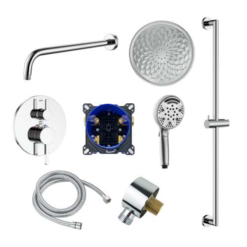 SMFTRHK1610-2-PC FlowStat Two Function Round ADA Thermostatic With Nine Function Hand Shower on Bar Set, Polished Chrome