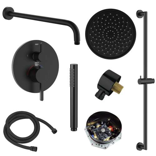 SMFTRK1610HB-2-MB FlowStat Two Function Round ADA Thermostatic With Hand Shower On Bar Set, Matte Black