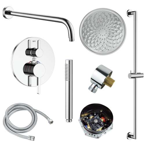 SMFTRK1610HB-2-PC FlowStat Two Function Round ADA Thermostatic With Hand Shower On Bar Set, Polished Chrome
