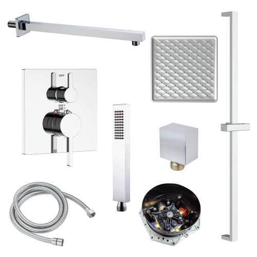 SMFTSK1610HB-2-PC FlowStat Two Function Square ADA Thermostatic With Hand Shower On Bar Set, Polished Chrome