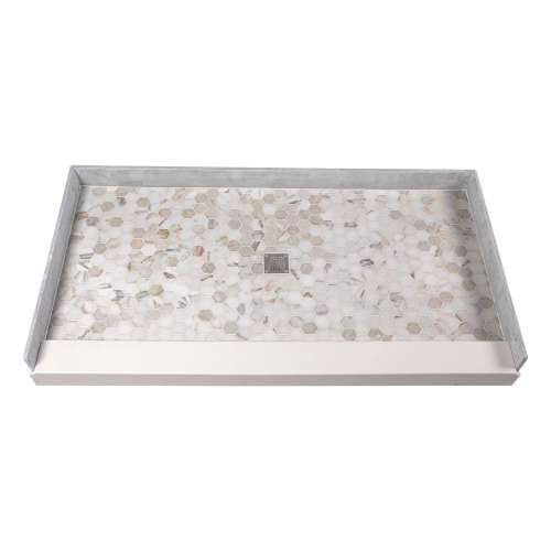 SMFPT6032C-HO 60-in x 32-in Genuine Marble Pre-Tiled And Pre-Grouted Shower Base With Center Drain, Hexagon Off-White