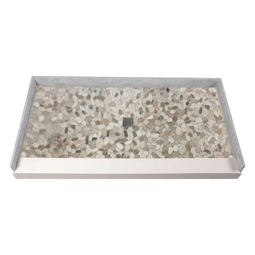 SMFPT6032C-PC 60-in x 32-in Genuine Marble Pre-Tiled And Pre-Grouted Shower Base With Center Drain, Pebble Creme