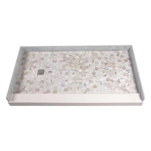 SMFPT6036L-HO 60-in x 36-in Genuine Marble Pre-Tiled And Pre-Grouted Shower Base With Left Hand Drain, Hexagon Off-White