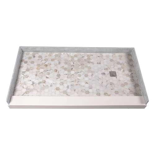 SMFPT6036R-HO 60-in x 36-in Genuine Marble Pre-Tiled And Pre-Grouted Shower Base With Right Hand Drain, Hexagon Off-White