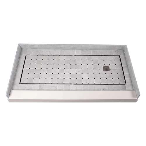 SMFPT6032R-SW 60-in x 32-in Genuine Marble Pre-Tiled And Pre-Grouted Shower Base With Right Hand Drain, Square White