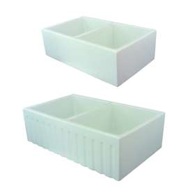 SMFUDF332010 Langdon 33-in x 20-in x 10-in Reversible (Fluted/Plain) Front Equal Double Bowls Farmhouse Undermount Fireclay Kitchen Sink, White