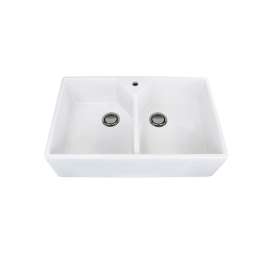 SMFUDT32209-01 Vance Butler 32-in x 20-in x 9-in Plain Front Equal Double Bowls Farmhouse Undermount Fireclay Kitchen Sink With 1 Faucet Hole, White