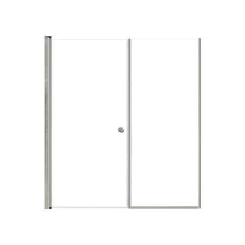 SMLSDF627006C-BS Lydia 62-in x 70-in Pivot Shower Door And Fixed Panel With 1/4-in Clear Glass And Double-Sided Knob Handles, Brushed Stainless