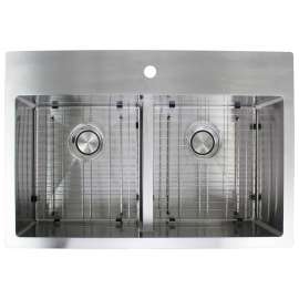 16 Gauge Equal Double Micro Edge Dual Mount Stainless Steel Sink Bowls with Low Divide 33-in X 22-in X 10-in