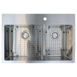 16 Gauge 60/40 Double Micro Edge Dual Mount Stainless Steel Sink Bowls with Low Divide 33-in X 22-in X 10-in