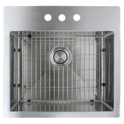 SMDTSB232210-3 Diamante 23-in x 22-in x 10-in 16 Gauge Single Bowl Micro Dual Mount Stainless Steel Kitchen Sink With 3 Faucet Holes, Bottom Sink Grid And Flip-Top Sink Strainer