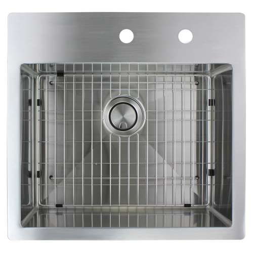 SMDTSB232210-FR2 Diamante 23-in x 22-in x 10-in 16 Gauge Single Bowl Micro Dual Mount Stainless Steel Kitchen Sink With FR2 Faucet Holes, Bottom Sink Grid And Flip-Top Sink Strainer