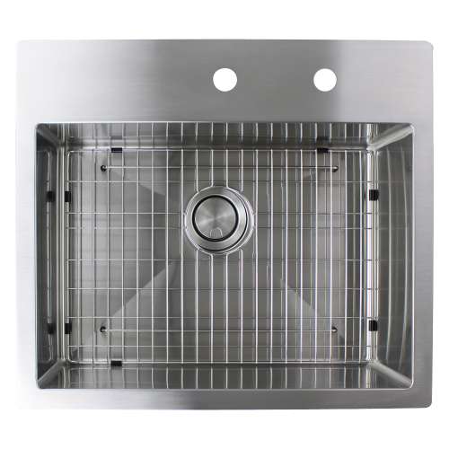 SMDTSB252210-FR2 Diamante 25-in x 22-in x 10-in 16 Gauge Single Bowl Micro Dual Mount Stainless Steel Kitchen Sink With FR2 Faucet Holes, Bottom Sink Grid And Flip-Top Sink Strainer