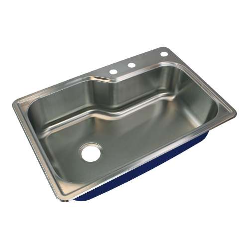 K-SMMTSO33229-MR3 Meridiana 33-in x 22-in x 9-in 16 Gauge Offset Super Single Bowl Drop-In Stainless Steel Kitchen Sink Kit With MR3 Faucet Holes, Bottom Sink Grid, Flip-Top Sink Strainer, And Sink Drain Installation Kit