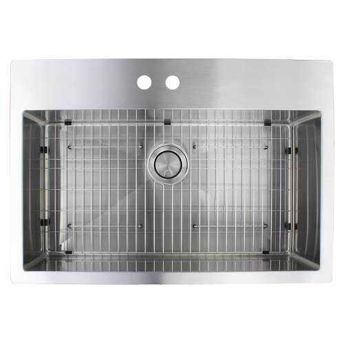 SMDTSS322210-ML2 Diamante 32-in x 22-in x 10-in 16 Gauge Super Single Bowl Micro Dual Mount Stainless Steel Kitchen Sink With ML2 Faucet Holes, Bottom Sink Grid And Flip-Top Sink Strainer
