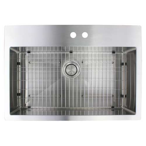 SMDTSS322210-MR2 Diamante 32-in x 22-in x 10-in 16 Gauge Super Single Bowl Micro Dual Mount Stainless Steel Kitchen Sink With MR2 Faucet Holes, Bottom Sink Grid And Flip-Top Sink Strainer