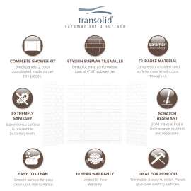 Monterey 36-In X 60-In X 72-In Glue to Wall 3-Piece Shower Wall Kit - In Multiple Colors - SMMWK603672-M