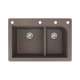 SMRTDJ3322-12-CAEF Renton 33-in x 22-in x 10-in J-Shape 1-3/4 Double Bowls Drop-In silQgranite Kitchen Sink With 4 CAEF Faucet Holes And Low Divide, Espresso