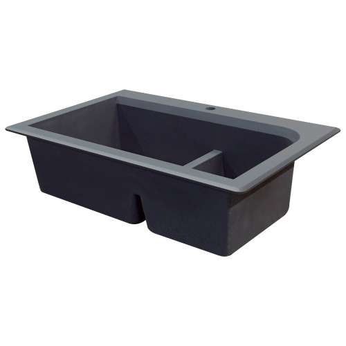 SMRTDJ3322-17-CBF Renton 33-in x 22-in x 10-in J-Shape 1-3/4 Double Bowls Drop-In silQgranite Kitchen Sink With 3 CBF Faucet Holes And Low Divide, Grey