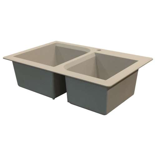 SMRTDO3322-16-1 Renton 33-in x 22-in x 10-in Offset 1-3/4 Double Bowls Drop-In silQgranite Kitchen Sink With 1 A Faucet Hole, Cafe Latte