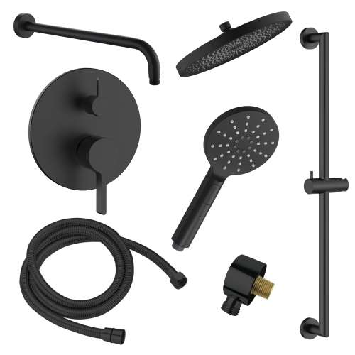 SMSPRK129HB-2-MB Sadie Two Function Round ADA Pressure Balance With Hand Shower On Bar Set, Matte Black