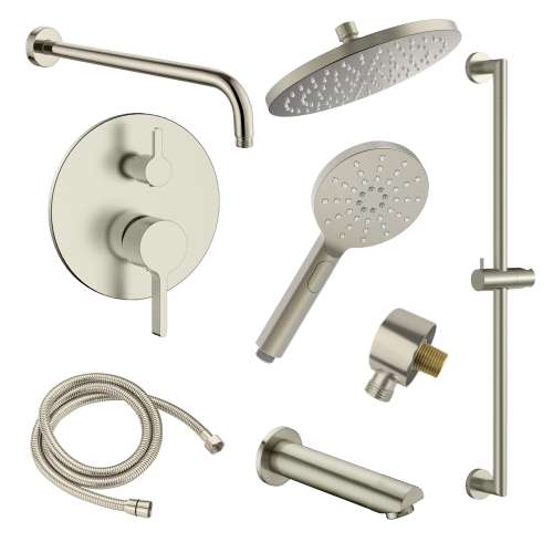 SMSPRK129TH-3-BN Sadie Three Function Round ADA Pressure Balance With Hand Shower On Bar Shower And Tub Set, Brushed Nickel