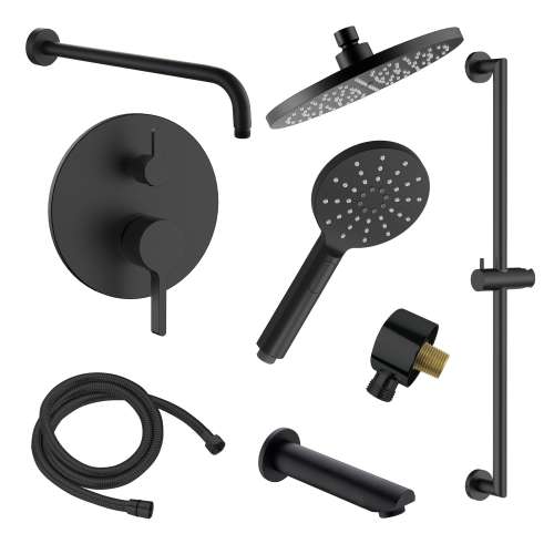 SMSPRK129TH-3-MB Sadie Three Function Round ADA Pressure Balance With Hand Shower On Bar Shower And Tub Set, Matte Black