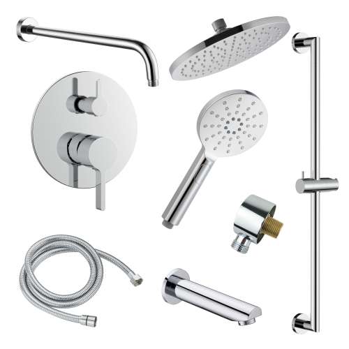 SMSPRK129TH-3-PC Sadie Three Function Round ADA Pressure Balance With Hand Shower On Bar Shower And Tub Set, Polished Chrome