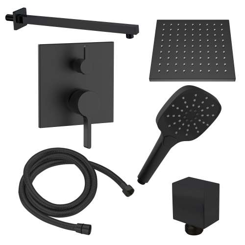 SMSPSK129HB-2-MB Sadie Two Function Square ADA Pressure Balance With Hand Shower On Bar Set, Matte Black