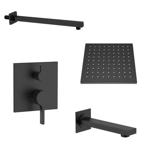 SMSPSK129T-2-MB Sadie Two Function Square ADA Pressure Balance Shower And Tub Set, Matte Black