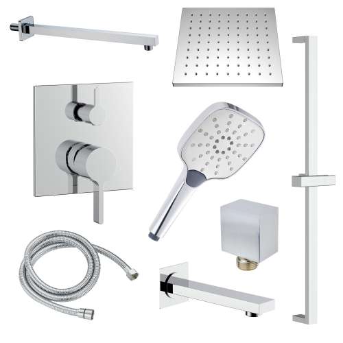SMSPSK129TH-3-PC Sadie Three Function Square ADA Pressure Balance With Hand Shower On Bar Shower And Tub Set, Polished Chrome