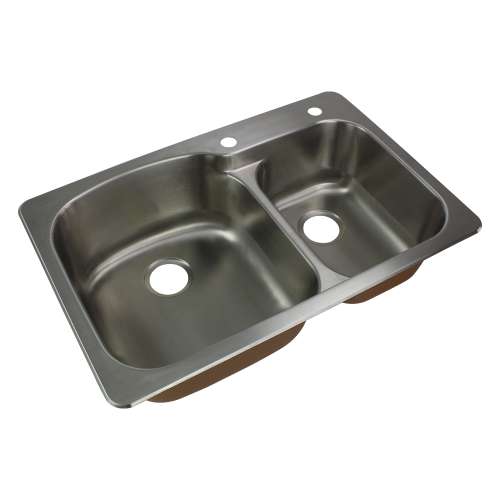 SMSTDD33229-2 Stella 33-in x 22-in x 9-in 18 Gauge Offset 75/25 Double Bowls Drop-In Stainless Steel Kitchen Sink With 2 Faucet Holes