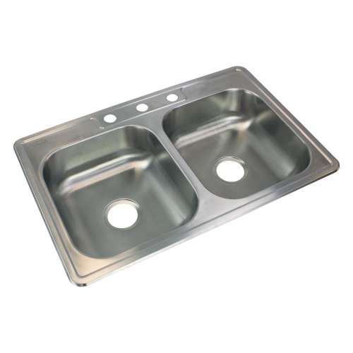 SMSTDE33226-3 Stella 33-in x 22-in x 6-in 22 Gauge Equal Double Bowls Drop-In Stainless Steel Kitchen Sink With 3 Faucet Holes