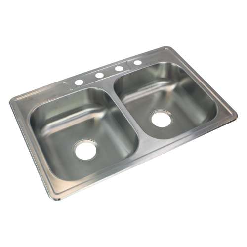 SMSTDE33226-4 Stella 33-in x 22-in x 6-in 22 Gauge Equal Double Bowls Drop-In Stainless Steel Kitchen Sink With 4 Faucet Holes
