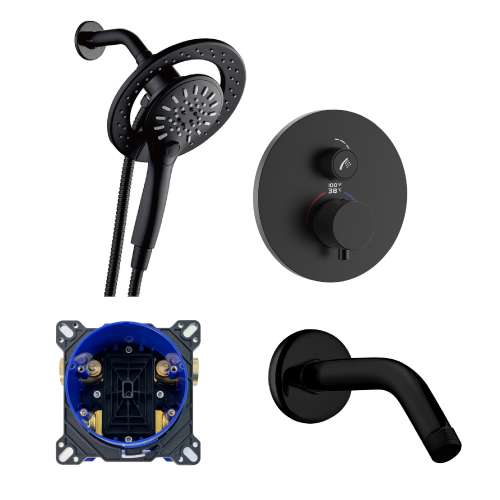 SMTPAXR-MB ArgoTherm Single Function Round Thermostatic Push Button With Magnetic Docking Hand Showerhead Set, Matte Black