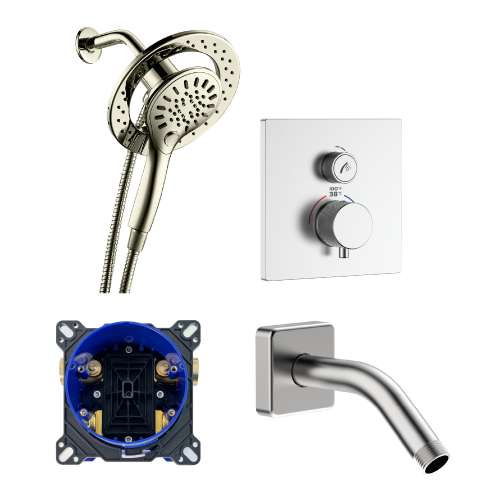 SMTPAXS-BN ArgoTherm Single Function Square Thermostatic Push Button With Magnetic Docking Hand Showerhead Set, Brushed Nickel