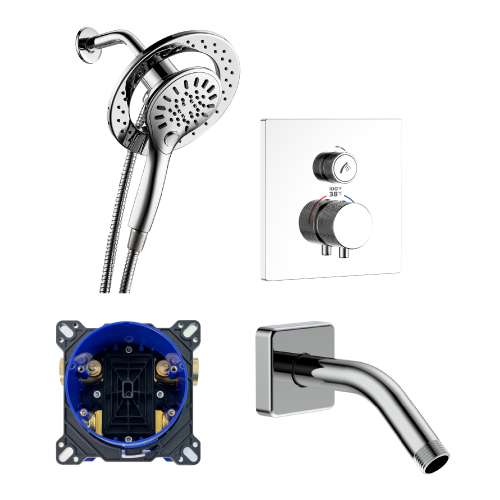 SMTPAXS-PC ArgoTherm Single Function Square Thermostatic Push Button With Magnetic Docking Hand Showerhead Set, Polished Chrome