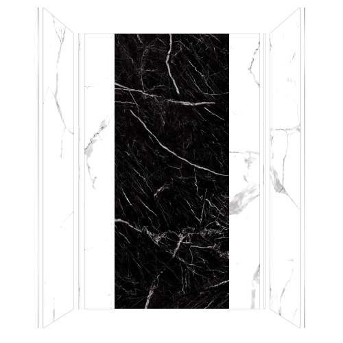 SMTWKE603696-SKI01GBKI03G Trinity Eco 60-in x 36-in x 96-in 3-Piece Shower Wall Kit, White Carrara/Black Carrara (Glossy)