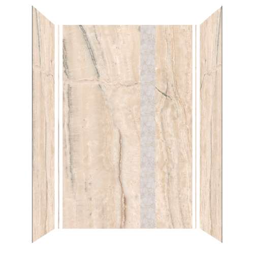 SMTWKD603696-KI32H-HO Trinity 60-in x 36-in x 96-in Shower Wall Kit With Hexagon Off-White Deco Strip, Sabana Creme (Ultra Honed)