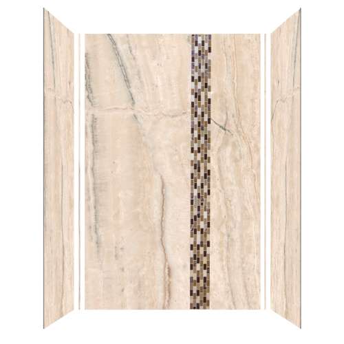 SMTWKD603696-KI32H-LC Trinity 60-in x 36-in x 96-in Shower Wall Kit With Linear Creme Deco Strip, Sabana Creme (Ultra Honed)