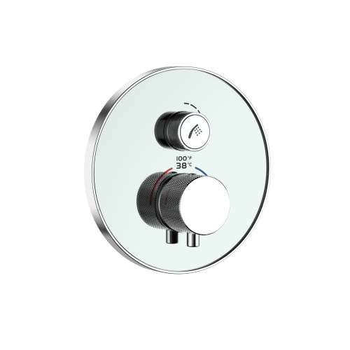 SMVAT1R-31PC ArgoTherm Single Function Round Thermostatic Valve And Trim With Push Buttons, Polished Chrome With White Glass