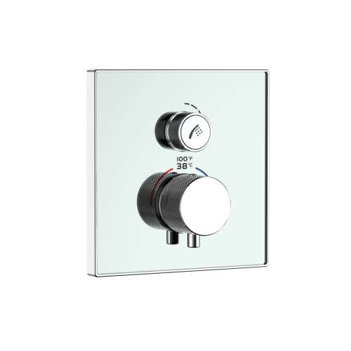 SMVAT1S-31PC ArgoTherm Single Function Square Thermostatic Valve And Trim With Push Buttons, Polished Chrome With White Glass