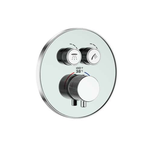 SMVAT2R-31PC ArgoTherm Two Function Round Thermostatic Valve And Trim With Push Buttons, Polished Chrome With White Glass
