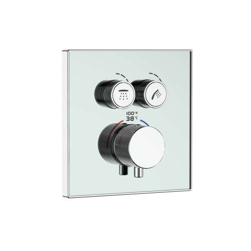 SMVAT2S-31PC ArgoTherm Two Function Square Thermostatic Valve And Trim With Push Buttons, Polished Chrome With White Glass
