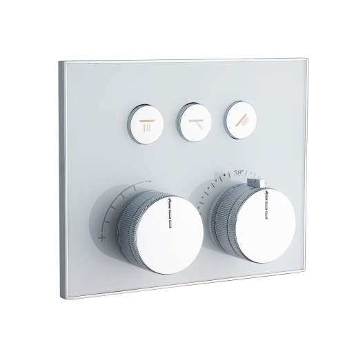 SMVAT3S-31PC ArgoTherm Three Function Square Thermostatic Valve And Trim With Push Buttons, Polished Chrome With White Glass