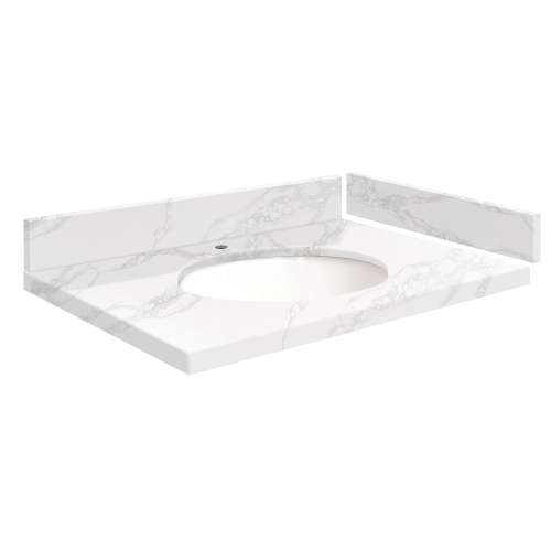 SMVT31-36.75x22-1MU-M10 Mini Custom Quartz 31-36.75-in x 22-in Vanity Top with Millwood Bowl, White Carrara