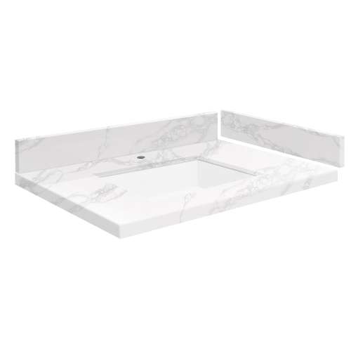 SMVT31-36.75x22-1KU-M10 Mini Custom Quartz 31-36.75-in x 22-in Vanity Top with Vail Bowl, White Carrara