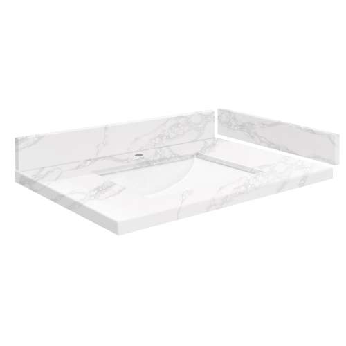 SMVT25-30.75x22-1RU-M10 Mini Custom Quartz 25-30.75-in x 22-in Vanity Top with Hensley Bowl, White Carrara